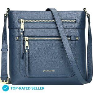 Brand New Over Earth Crossbody Bag Blue Leather MultiPocket